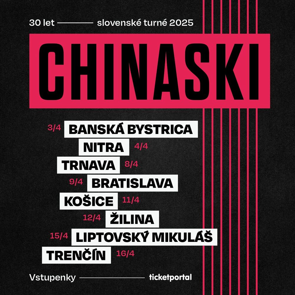 Legendárna skupina CHINASKI oslávi 30 rokov na hudobnej scéne na slovenskom turné! 